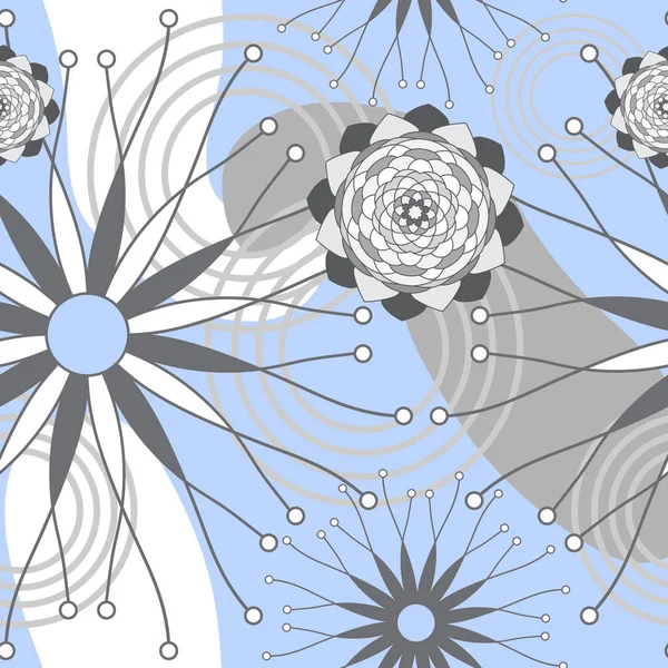 Fleurs Modernes Géométriques Bleu Clair Gris Blanc Modèle Répétition Sans — Image vectorielle