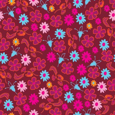 Buket kolaj-çiçek çiçek Seamless modeli tekrarlamak. Renkli desen arka plan. Yüzey desen tasarım pembe sarı, mavi, kırmızı. Kumaş, hurda kitap için mükemmel