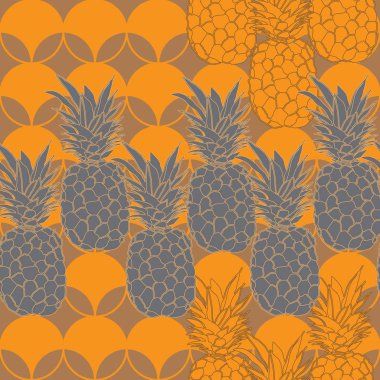 Ananas kovan-meyve zevk. Sorunsuz tekrar desen illüstrasyon. Arka planda sarı ve gri.
