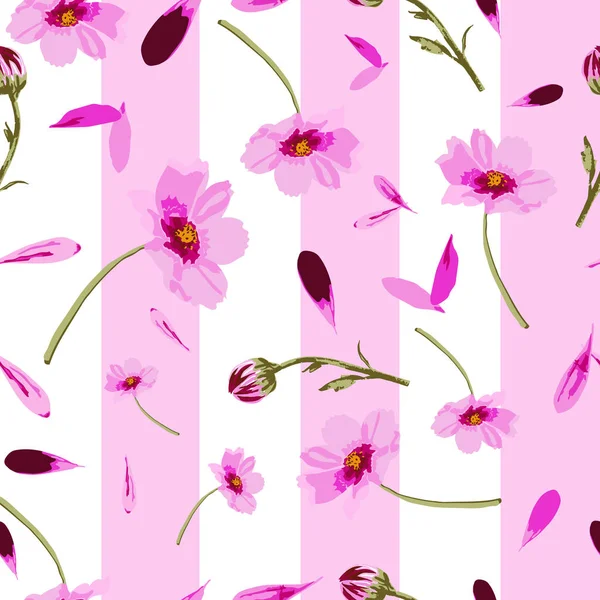 Cosmos boda-flores en flor, patrón de repetición sin costuras — Vector de stock
