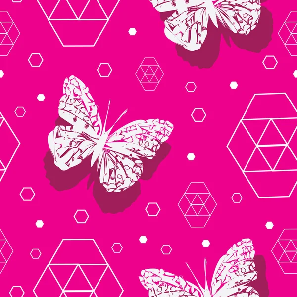 Papillons Sur Fond Rose Perforé Jardin Des Papillons Motif Répété — Image vectorielle