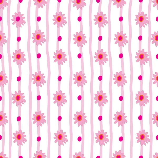 Daisies Flowers on Pink Stripes Background-Flowers in Bloom, Seamless Repeat Pattern. Classic Floral Repeat Pattern Design in Pink and white . Perfect for Fabric, Scrap book,