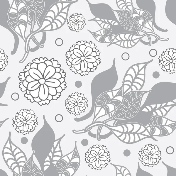 Fleurs et Feuilles-Fleurs en fleurs motif répétition sans couture Arrière-plan en noir et blanc — Image vectorielle