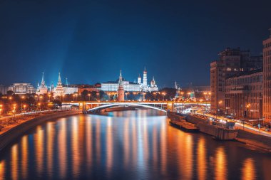 Moskova Kremlin gece klasik görünümünü. Rusya, Moskova. 29 Haziran 2017