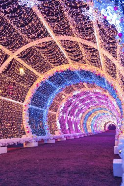 Işık tünel Tverskoy Bulvarı'nda. Moskova mevsim. Yeni yıl sahne. Kış. Rusya, Moskova. 16 Aralık 2017.