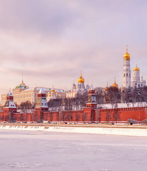 Zimní Moskevského Kremlu Kreml Násep Řeka Moskva — Stock fotografie