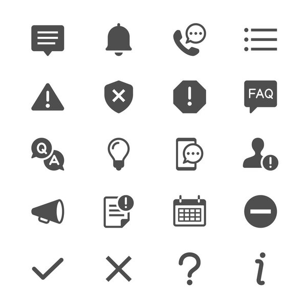 Information and notification glyph icons. Clear and sharp. Easy to resize.