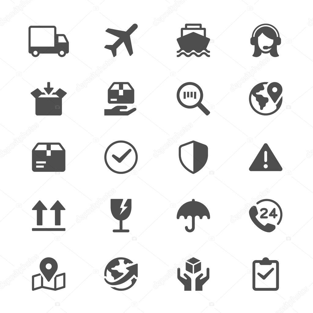 Logistics and shipping glyph icons. Clear and sharp. Easy to resize.