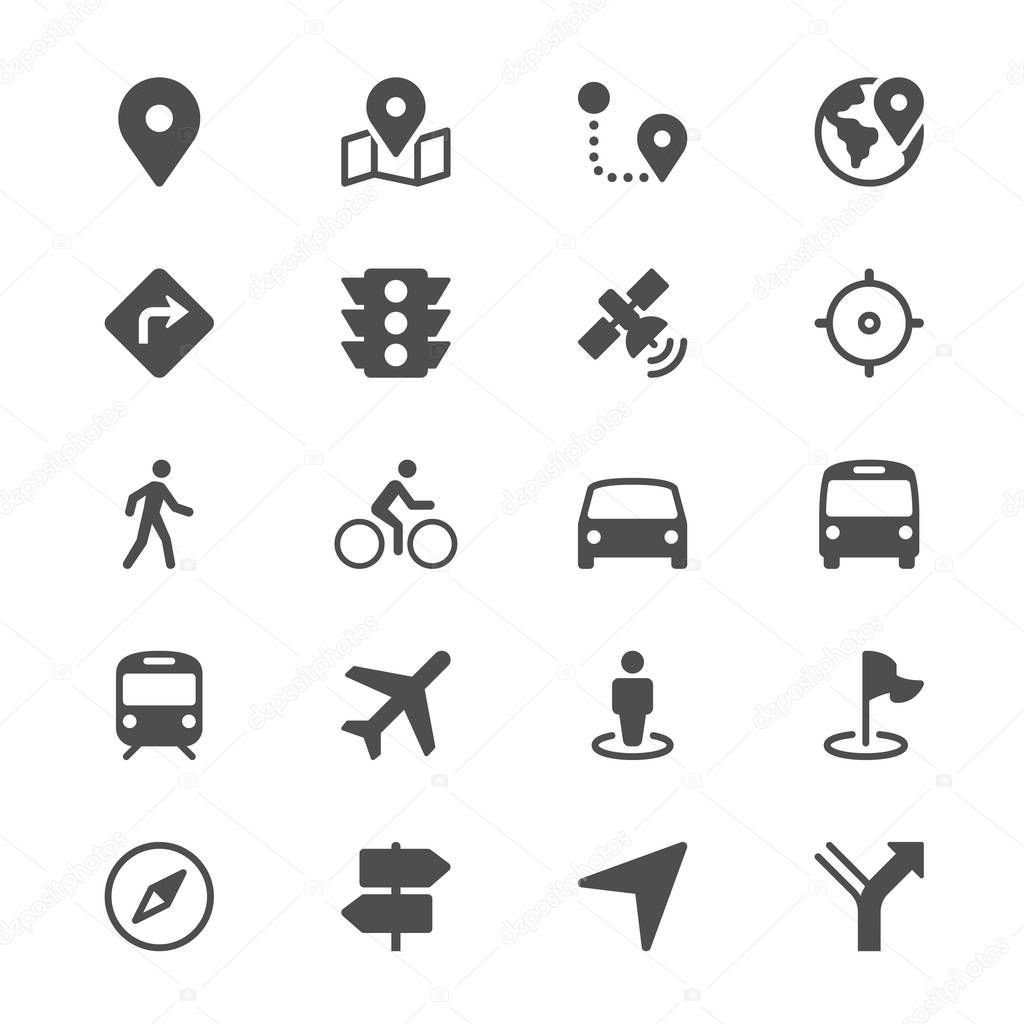 Navigation glyph icons. Clear and sharp. Easy to resize.