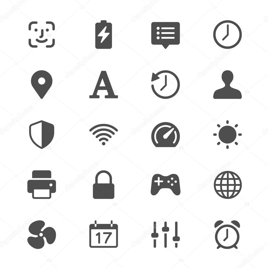 Setting glyph icons. Clear and sharp. Easy to resize.