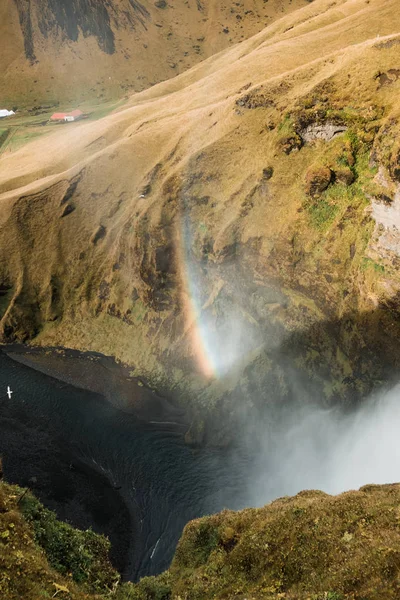 Pittoreska Vattenfall Med Regnbåge Island — Stockfoto
