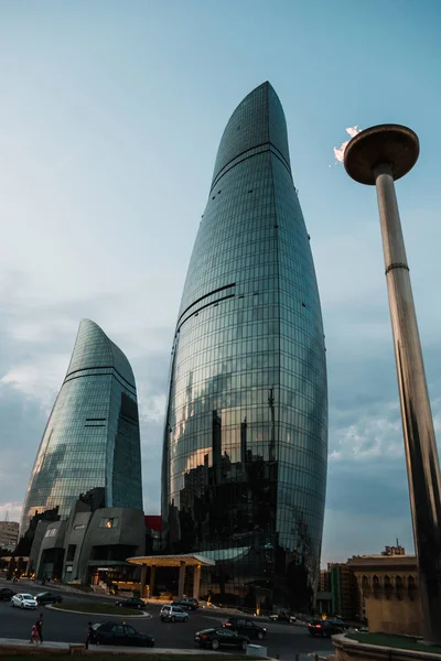 Városi Jelenet Modern Felhőkarcolók Bakuban Azerbajdzsán — Stock Fotó
