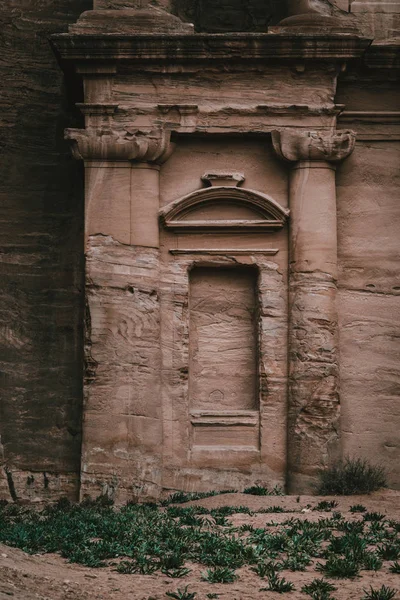 Temple carved in rocks in desert of Jordan, Asia