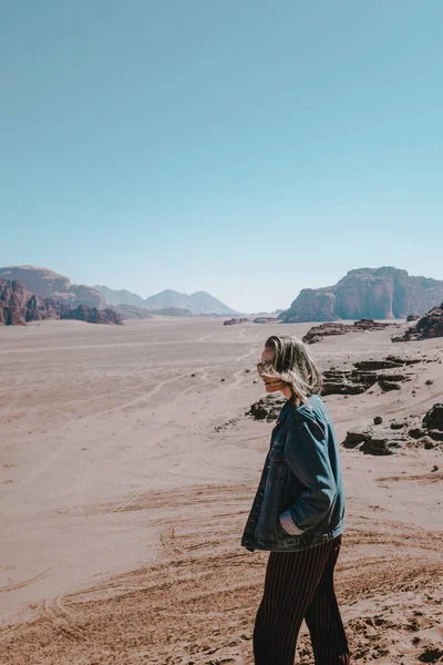woman watching landscape of desert of Jordan, Asia