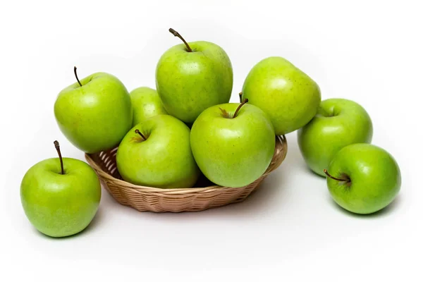Green Apples Basket White Background Stock Image