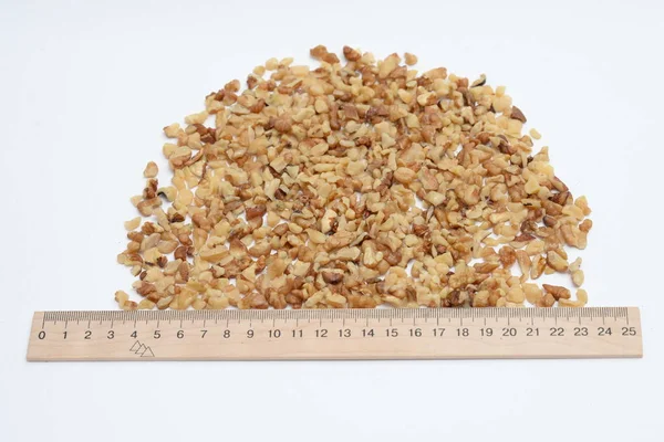 Crushed Nuts Ruler White Background — Stock Photo, Image