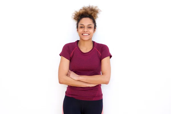 Портрет Счастливой Здоровой Молодой Женщины Белом Фоне — стоковое фото