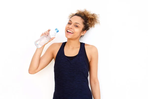 Retrato Hermosa Chica Afroamericana Bebiendo Agua Botella —  Fotos de Stock