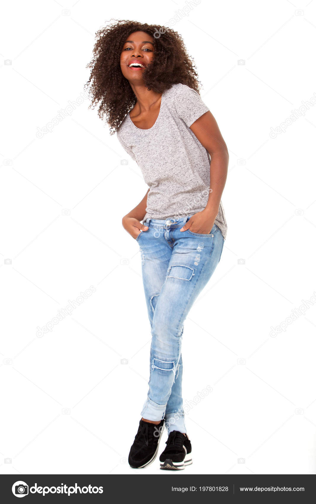 Full Body Portrait Fashionable Young African American Woman Posing