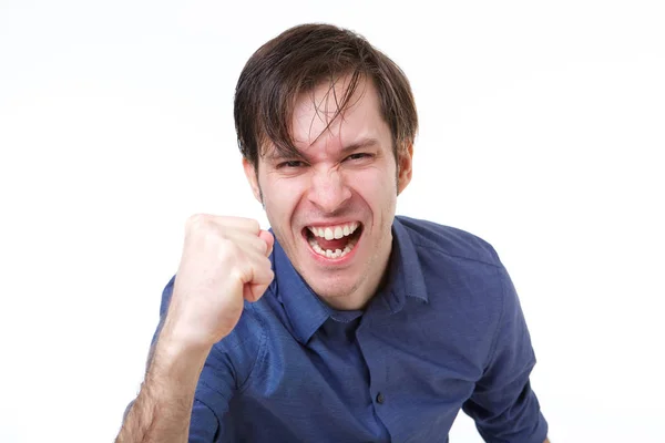 Close Portrait Man Shaking Fist Emotional Gesture — Stock Photo, Image