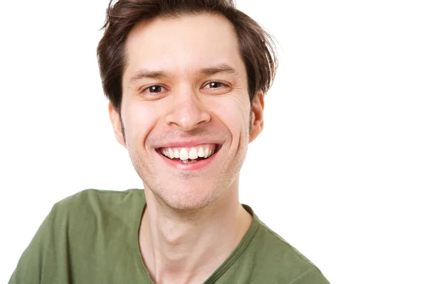 Primer Plano Retrato Hombre Casual Pie Sonriendo Sobre Fondo Blanco — Foto de Stock