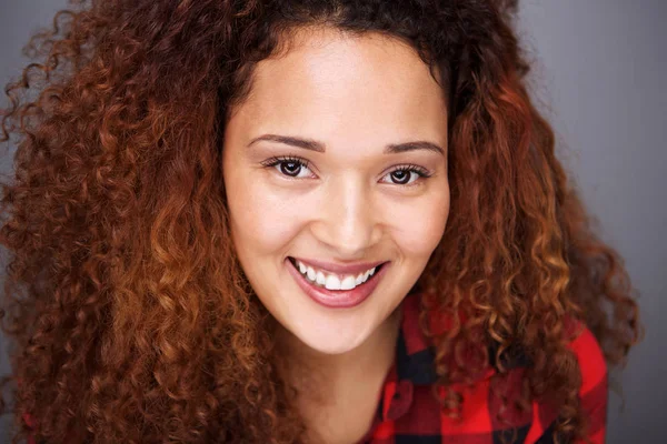 Close Portrait Smiling Mixed Race Girl Curly Hair — Stock Photo, Image
