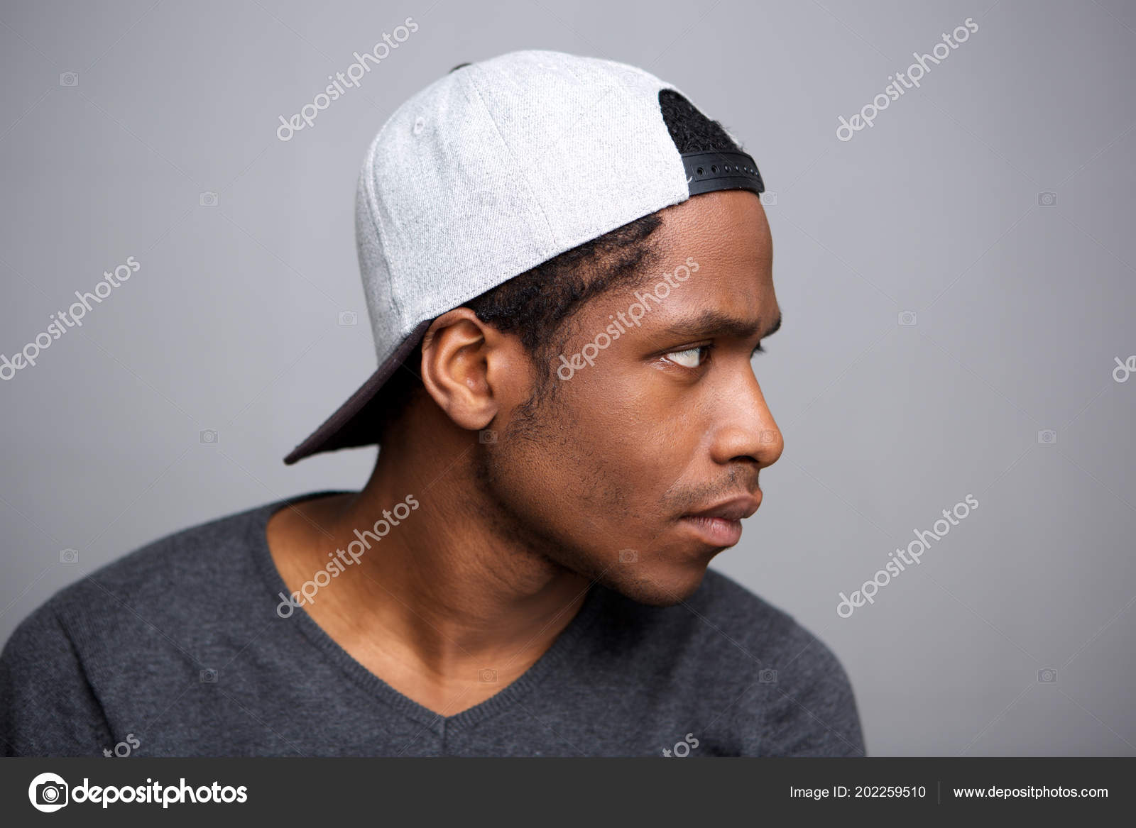 Close Side Portrait Cool African American Man Cap Backwards