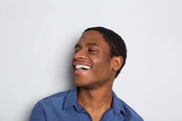 Horizontal Close Portrait Laughing African Man White Background — Stock Photo, Image