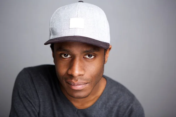 Close Portrait Serious African American Man Hat — Stock Photo, Image