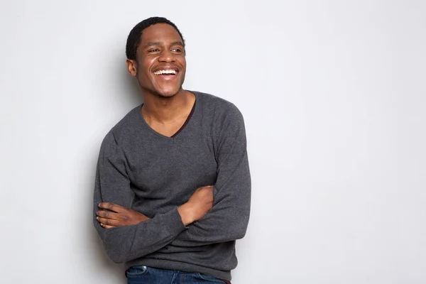 Portrait Confident African American Man Smiling Arms Crossed White Background — Stock Photo, Image