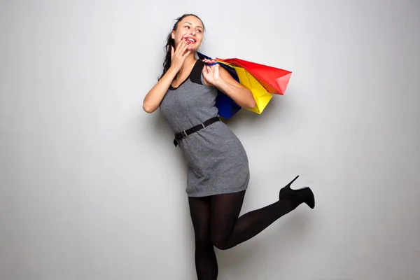 Portrait Beautiful Woman High Heels Shopping Bags — Stock Photo, Image