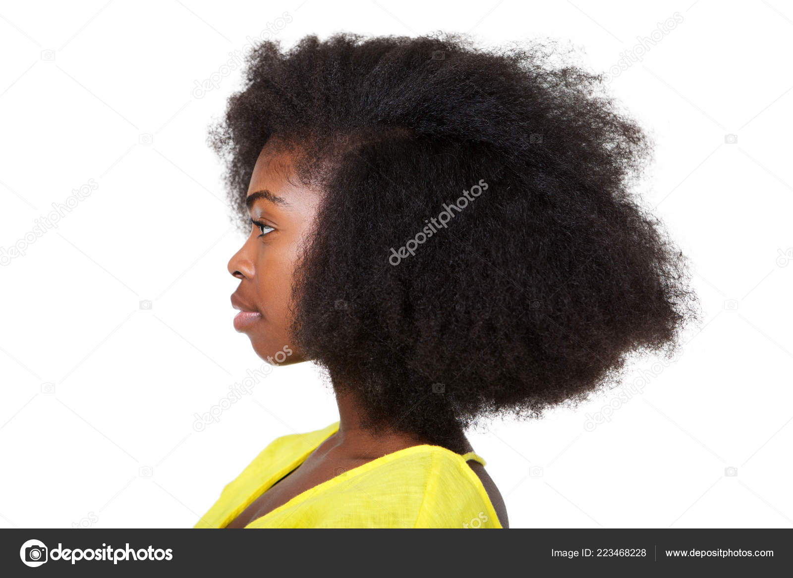 Close Profile Portrait Attractive Young Black Woman Afro Hair