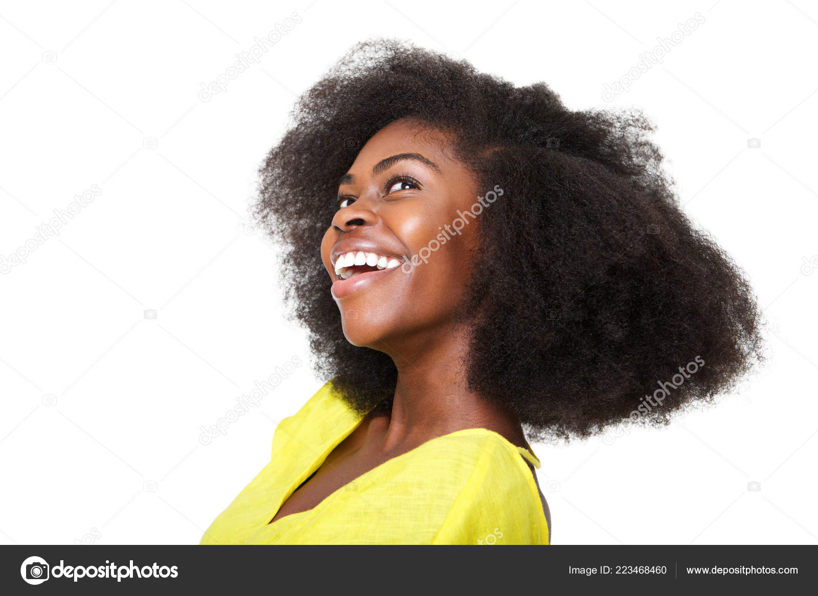 Close Profile Portrait Beautiful Young Black Woman Afro Hair