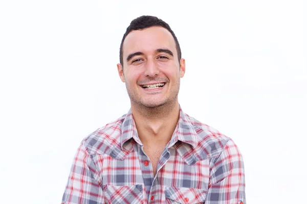 Primer Retrato Del Hombre Sonriente Sobre Fondo Blanco Aislado — Foto de Stock