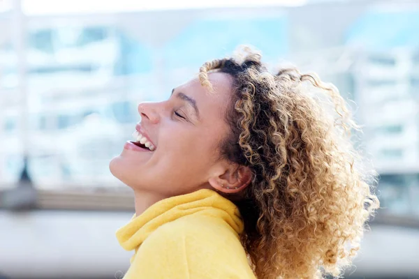 Profile Portrait Young African American Woman Laughing Outdoors Stock Image