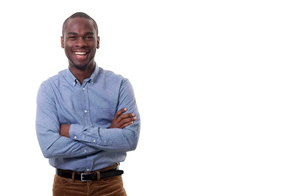 Retrato Jovem Empresário Feliz Sorrindo Contra Fundo Branco Isolado — Fotografia de Stock
