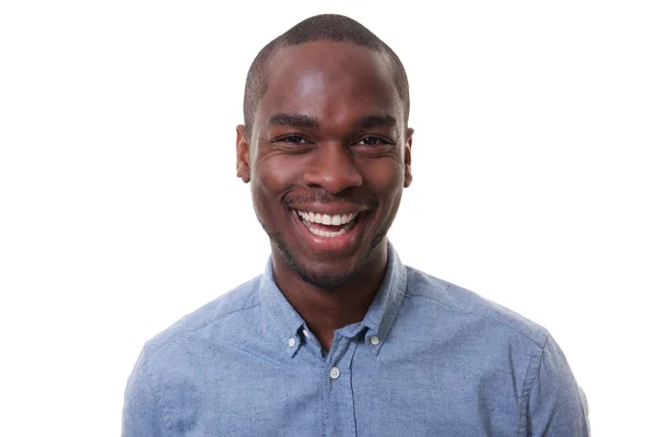 Close Retrato Feliz Jovem Empresário Sorrindo Contra Fundo Branco Isolado — Fotografia de Stock