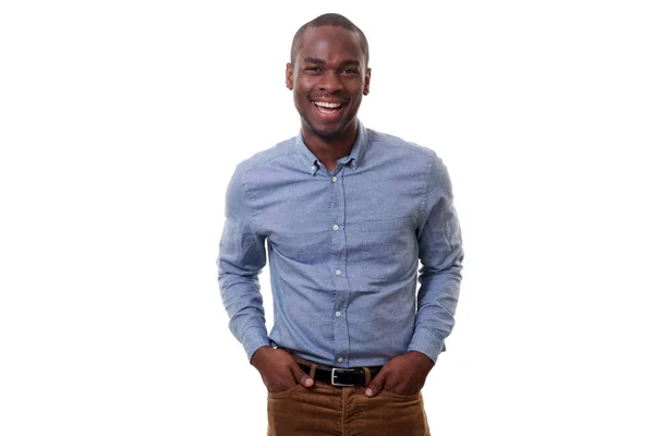 Πορτρέτο Του Όμορφος Νεαρός Αφρικανική Αμερικανική Χαμογελώντας Λευκό Φόντο — Φωτογραφία Αρχείου