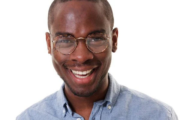 Primer Plano Retrato Hombre Afroamericano Sonriente Con Gafas Sobre Fondo —  Fotos de Stock