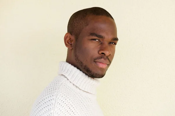 Close Side Portrait Handsome African American Man Sweater — Stock Photo, Image