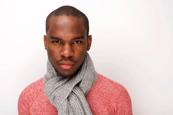 Close Portrait Cool Young African American Male Fashion Model Scarf — 스톡 사진