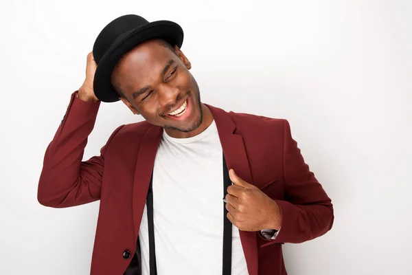 Porträt Eines Glücklichen Afrikanisch Amerikanischen Mannes Der Mit Blazer Und — Stockfoto