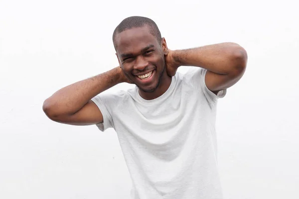 Retrato Del Hombre Afroamericano Feliz Relajándose Con Las Manos Detrás — Foto de Stock