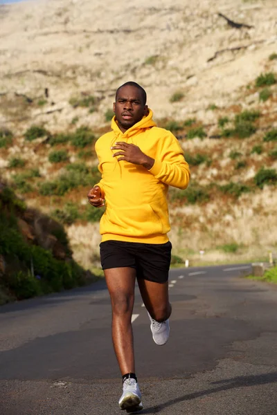 Retrato Cuerpo Completo Del Hombre Afroamericano Sano Corriendo Calle —  Fotos de Stock