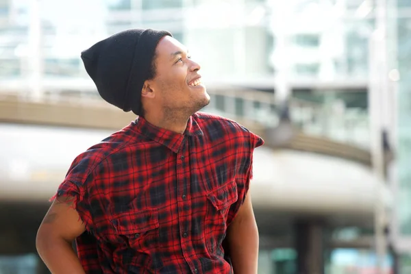 Portrait Cool Young African American Man Laughing City — Stock Photo, Image