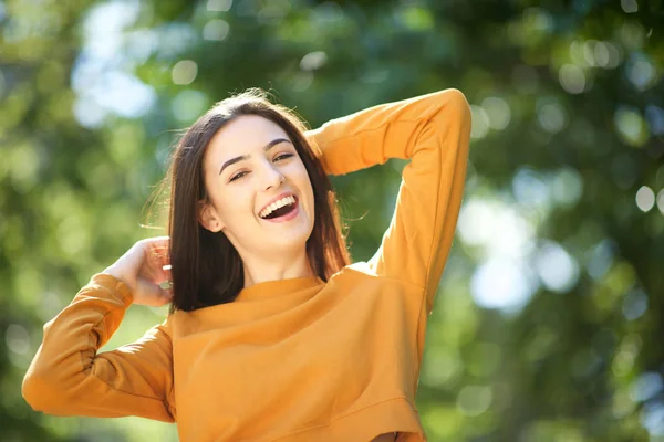 Portrait Cheerful Young Woman Park — Stock Photo, Image