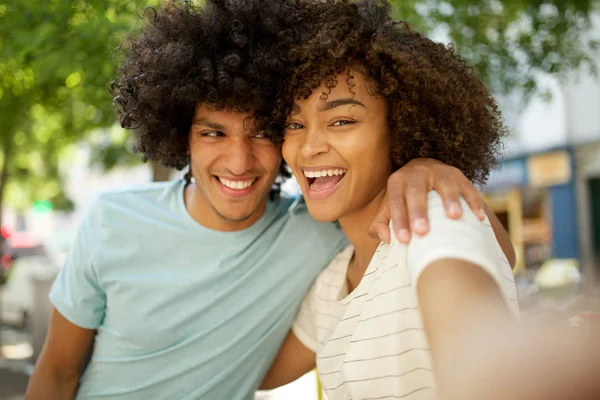 Close Portrait Happy African American Young Couple Smiling Together — 스톡 사진