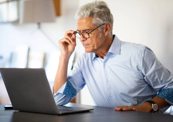 Close Portrait Businessman Sitting Office Looking Laptop Computer — Stock Photo, Image