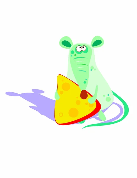 Mouse Cheese Cheerful Cartoon Character Vector Illustration — Stock Vector