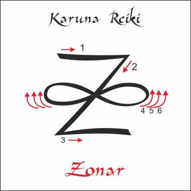 Karuna Reiki. Energy healing. Alternative medicine. Zonar Symbol. Spiritual practice. Esoteric. Vector clipart